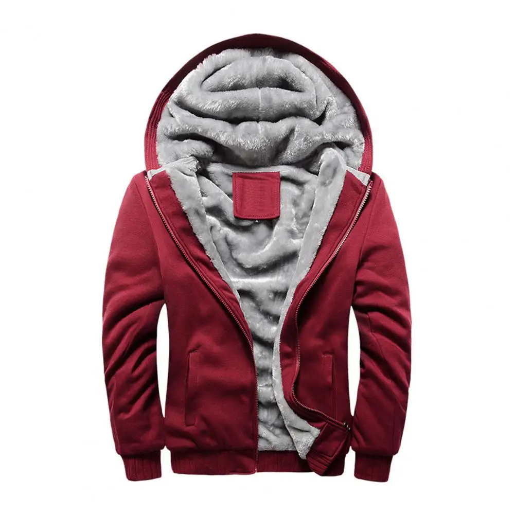 Men\'s Coat Solid Color Hooded Thick Warm Casual Jacket for Autumn Winter Fleece Zipper Hoodies Coat Sportwear Men\'s clothing