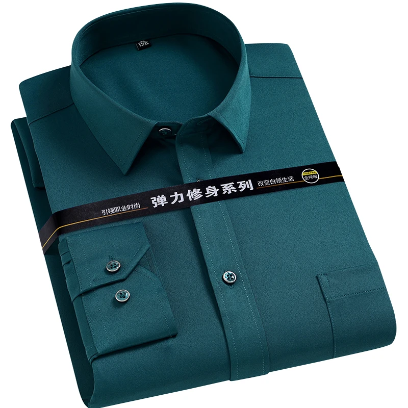 

Men's Strech Solid Dress Shirt Anti-Wrinkle Long Sleeve Plain Casual Shirts Male Regular Fit Non-iron Easy Care Work Clothes Man