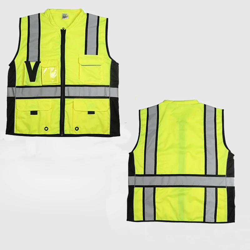 High Visibility Reflective Vest Sleeveless Jacket Men Hi Vis Workwear Uniform Safe Protective Gear Fluorescent Yellow Tank Tops