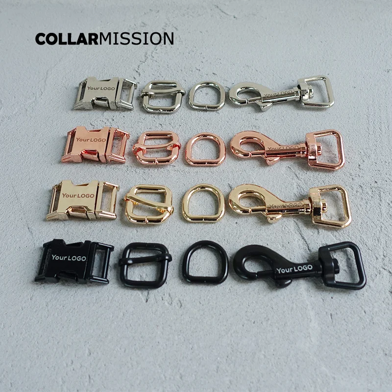 100pcs/lot (metal buckle+adjust buckle+D ring+metal dog clasp/set) 15mm 20mm 25mm 30mm dog collar parts  provide laser engraving