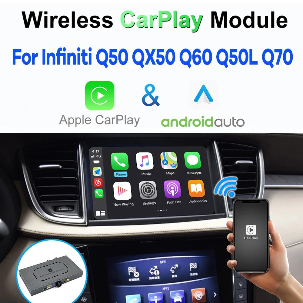 Wireless CarPlay for Infiniti Q50 QX50 Q60 Q50L QX60 Q70 2015-2019 Android Auto Module Box Video Interface Mirror-Link