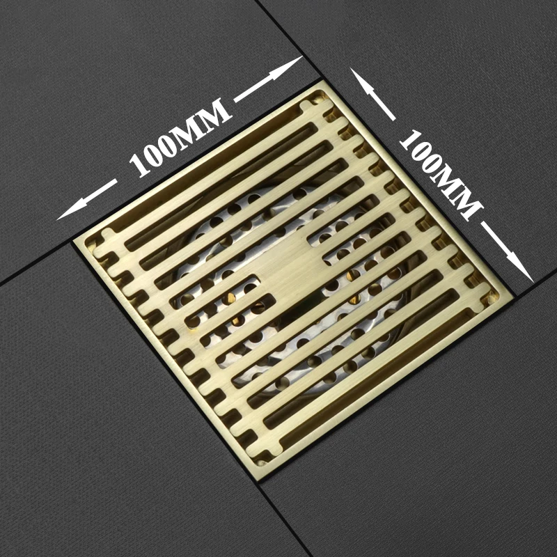 

Rose Gold Floor Drain Square 100x100MM Brass Drain Toilet Balcony Bathroom Shower Anti-odor Drains Tile Insert Waste Grates