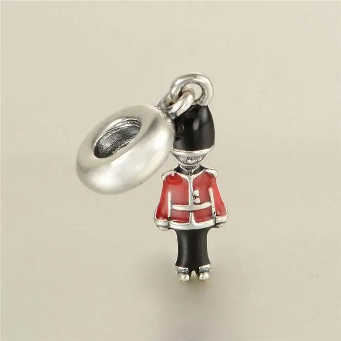 

New Toy Soldier Silver Charm With Black And Red Enamel 925 Sterling Silver Jewelry Suitable for Pandora Style Charm Bracelets