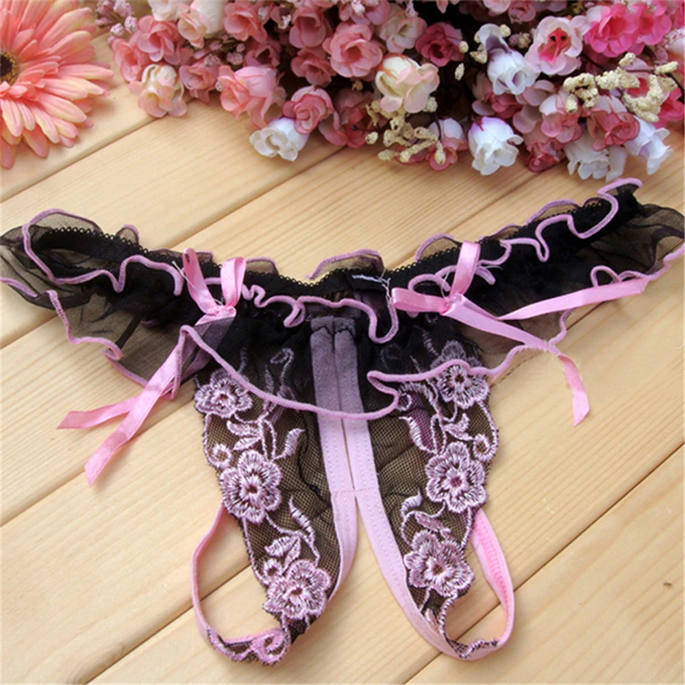 New Fashion Lingerie Temptation Embroidery Transparent Panties Thong Lace Bow Low Waist Erotic Underwear for Sex Ladies G-string