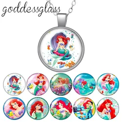 The little Mermaid Princess ariel Round Glass glass cabochon silver plated/Crystal pendant necklace jewelry Gift