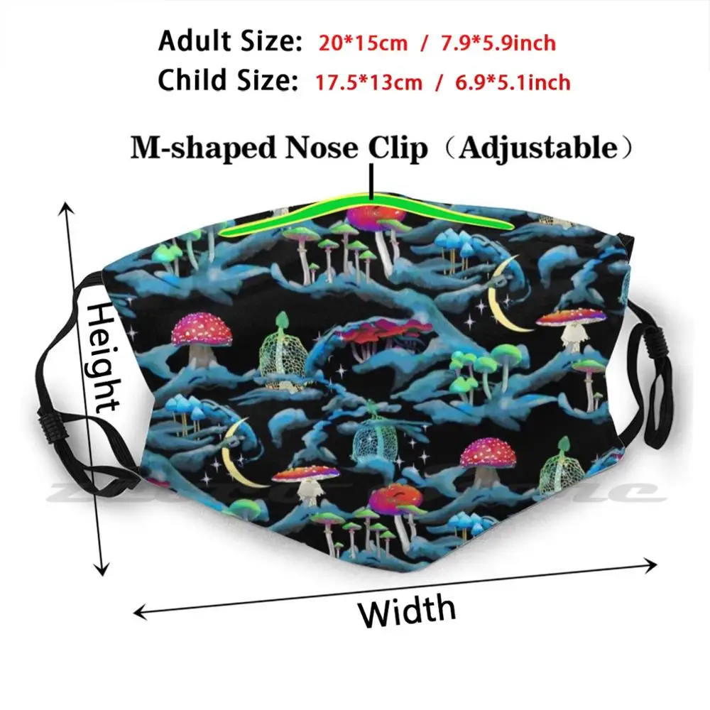 Magic Mushroom Fantasia Mask Cloth Washable DIY Filter Pm2.5 Adult Kids Magic Mushroom Magic Mushroom Fly Agaric Moon Fantasy