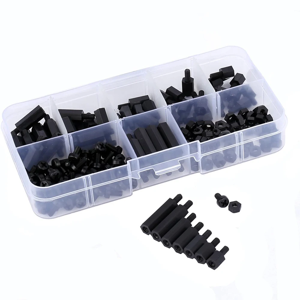 HOBBYMATE 180Pcs Assorted M3 Nylon Screws Nut Standoffs Spacers for DIY Building of FPV RC Quadcopter Drone, PC mods