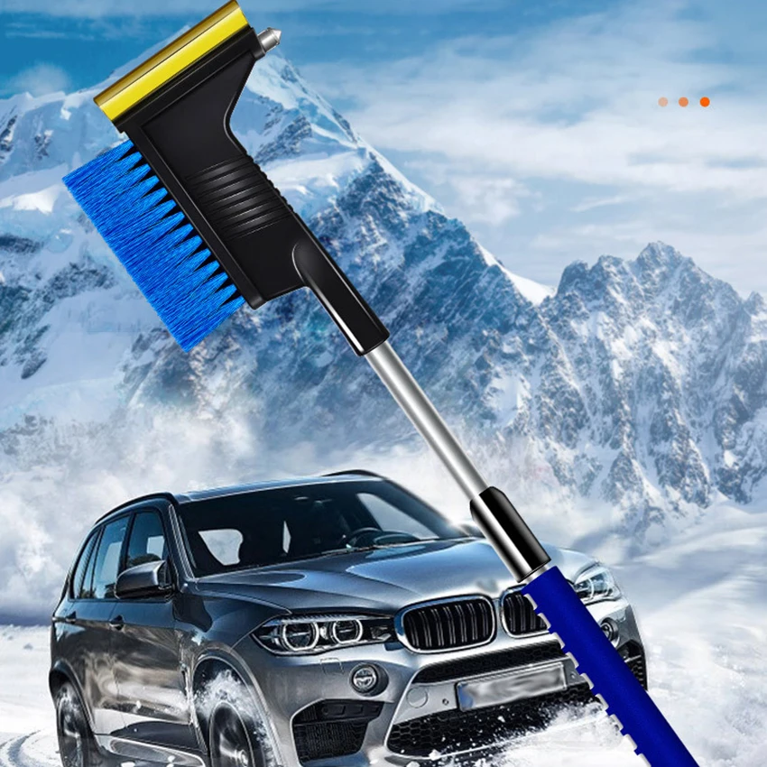 Snow Brush with Intergrated Ice Scraper and Foam Grip Handle, Safety Hammer Window Breaker Extendable Auto Snow Removal Brush