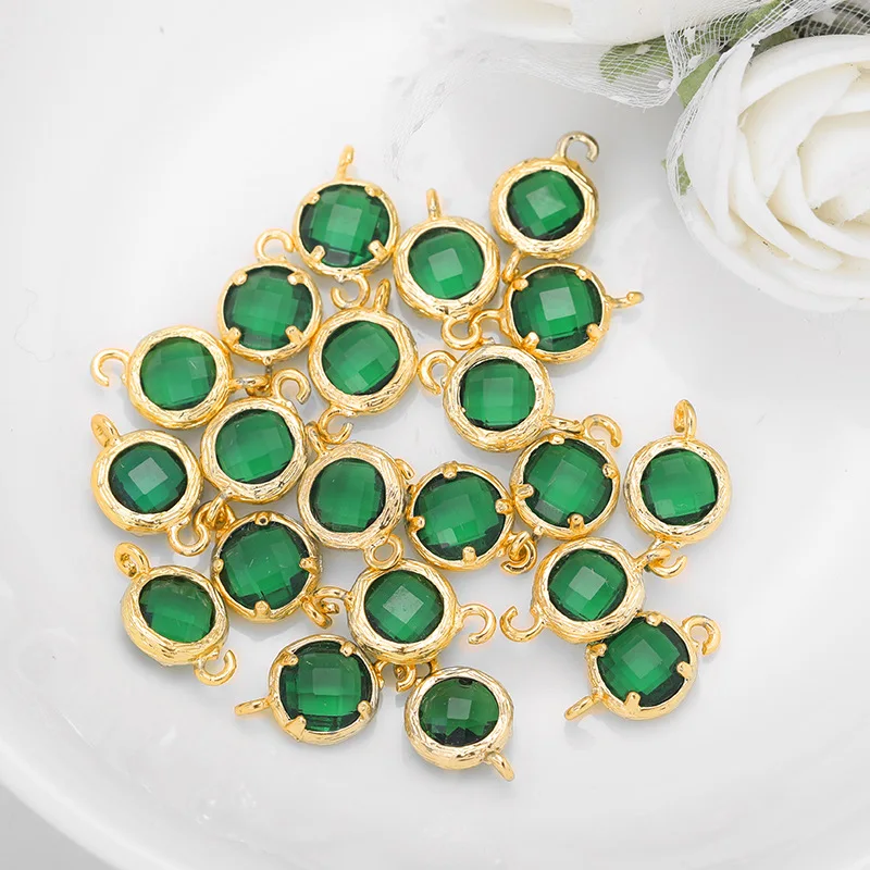 (1695)4PCS 8x12MM 24K Gold Color Brass with Round Colourful Glass Beads 2 holes Connect Charms Hight Quality Jewelry Accessories