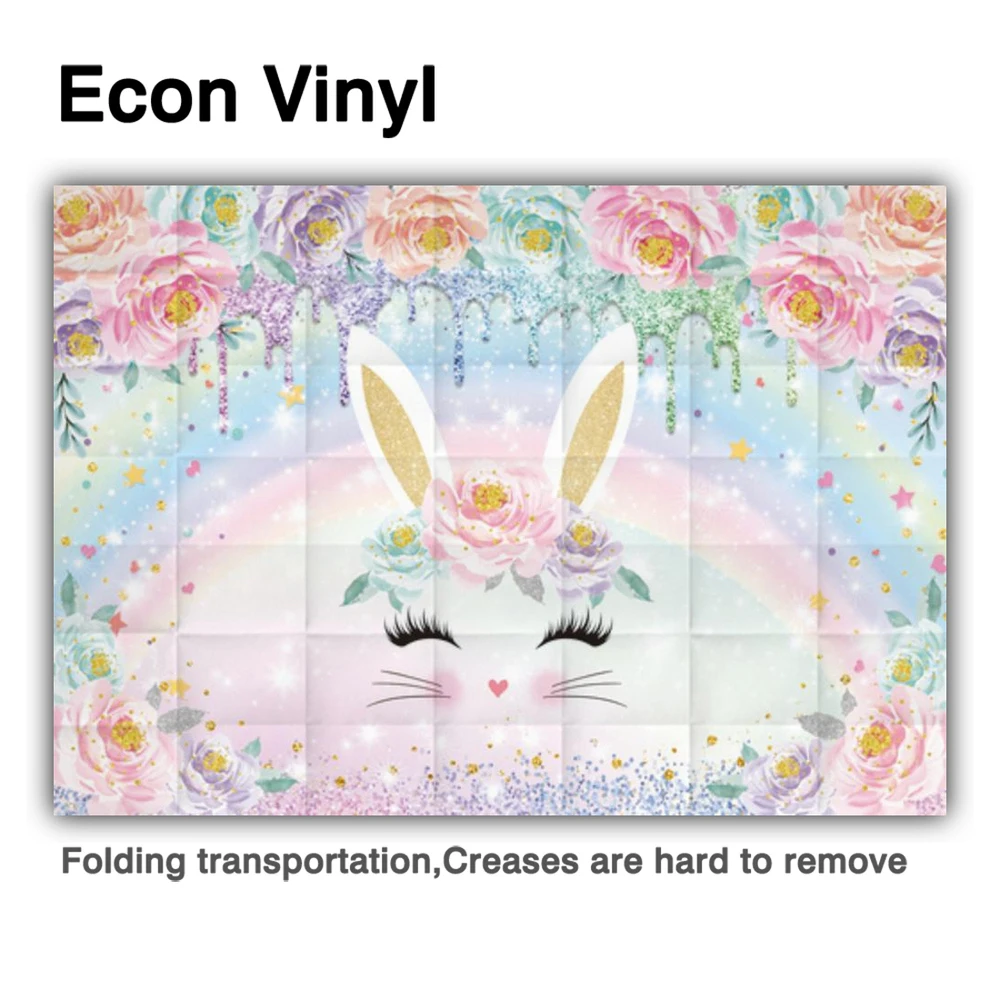 Allenjoy 핑크 토끼 부활절 배경 꽃 토끼 사진 배경 봄 꽃 무지개 베이비 샤워 장식 배너