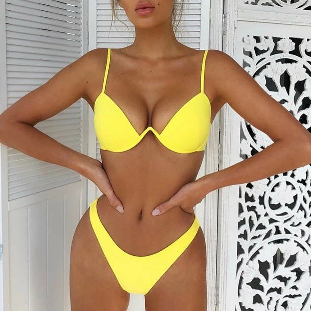 

Drop Shipping Sexy Push Up Unpadded Brazilian Bikini Set Women 4 Colors Bandage Bikini Set Swimsuit e Swimwear Bathing