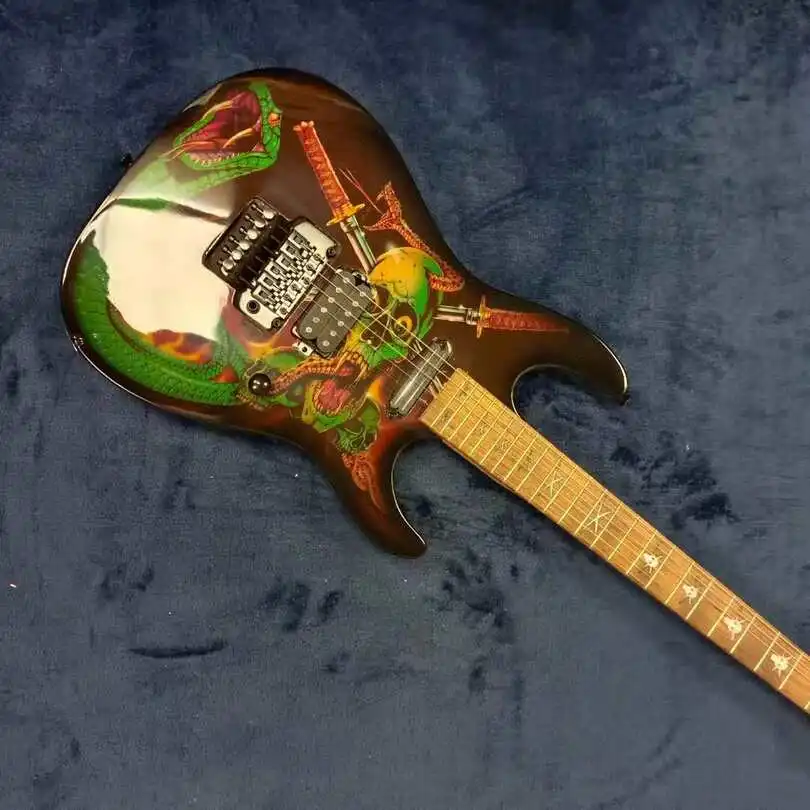 جيتار كهربائي عالي الجودة مكون من 6 أوتار، جسم من خشب الزيزفون، بنمط جمجمة، يدعم التخصيص، توصيل مجاني #5