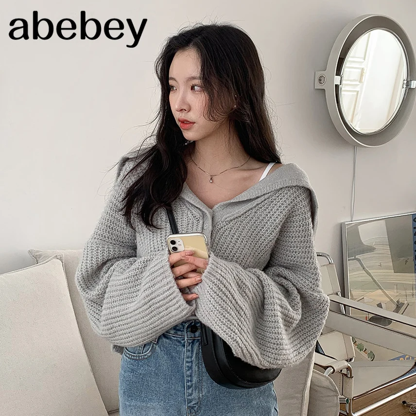 

Outwear Tops Solid Sweater Women 2022 New Autumn Winter Elegant Lapel Thick Warm Knitted Cardigan Female Sweaters