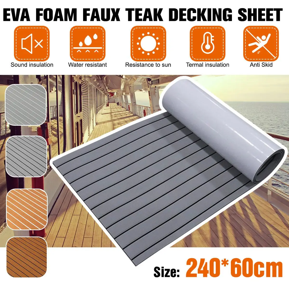 2400x900/600x5mm EVA Foam Faux Teak Boat Decking Sheet Self-Adhesive Marine Flooring Boat Deck Mat Yacht Accessories Gray Brown