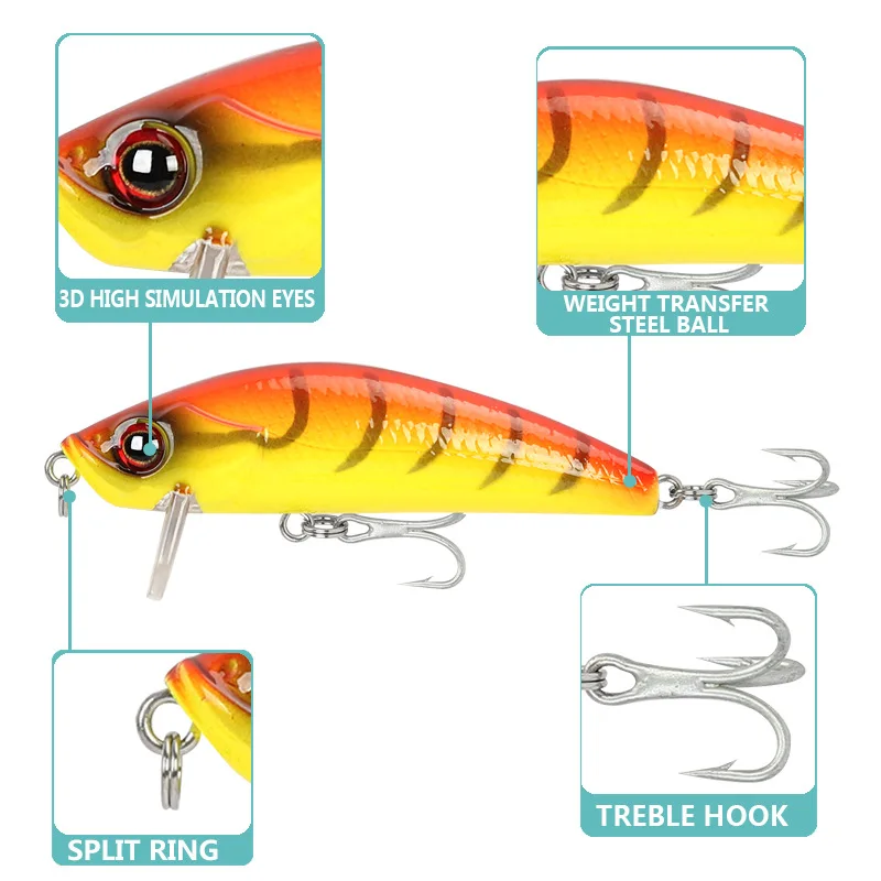 Minnow pływające Fishing Lure fałszywe przynęta na ryby woblery sztuczne tworzywo sztuczne twarda przynęta Swimbait wędkarskiego 6.5cm 6.3g