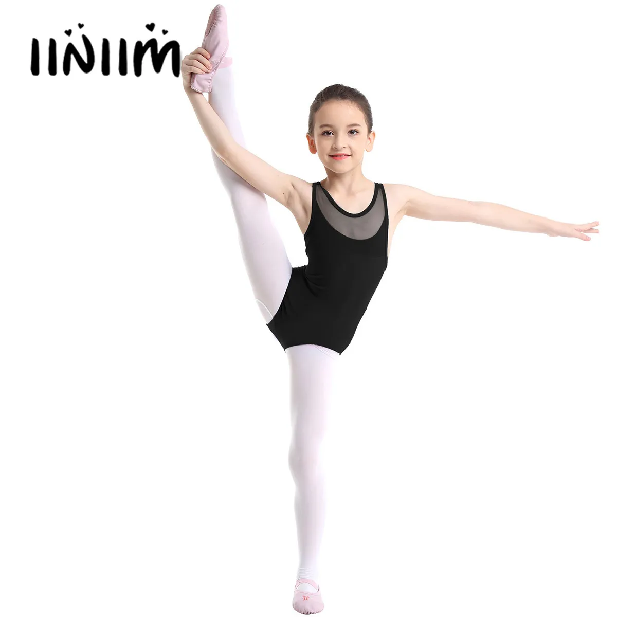 iiniim Kids Girls Professional Ballet Body Leotard Mesh Splice Criss-cross Cutout Back Ballet Gymnastics Leotard Dancewear