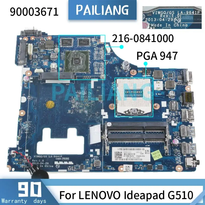 

PAILIANG Laptop motherboard For LENOVO Ideapad G510 15 Inch Mainboard LA-9641P 90003671 216-0841000 DDR3 TESTED