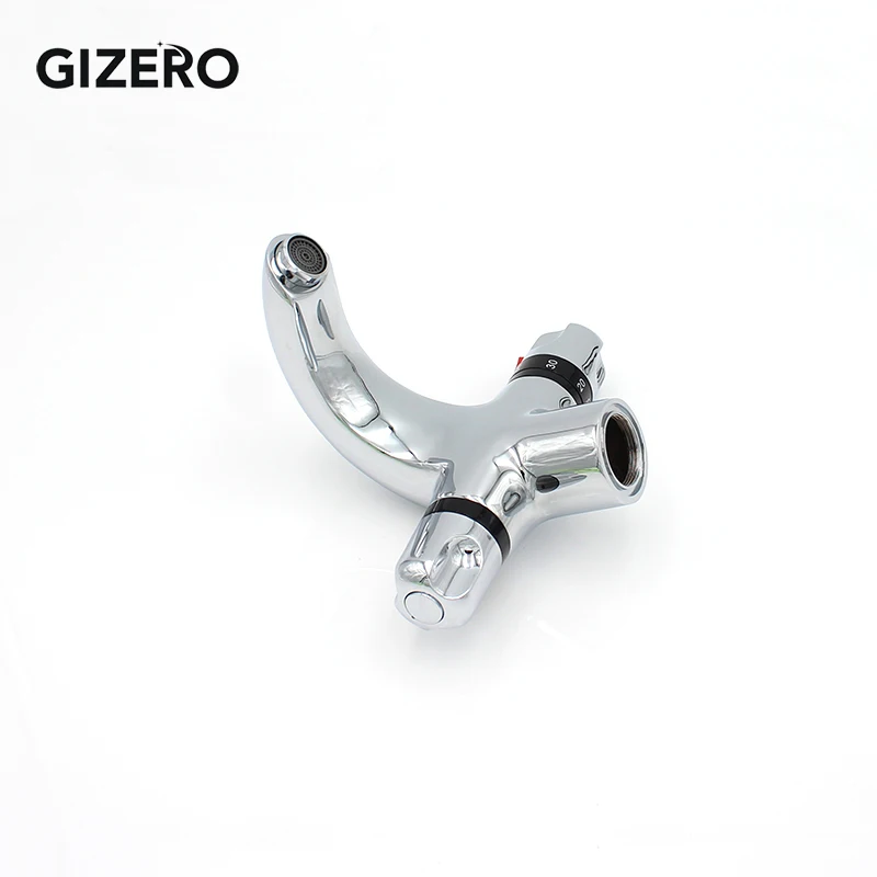 New Arrival Bathroom Basin Mixer Chrome Finish Dual Handle Temperature Control Deck Mounted Basin Thermostat Faucet ZR984