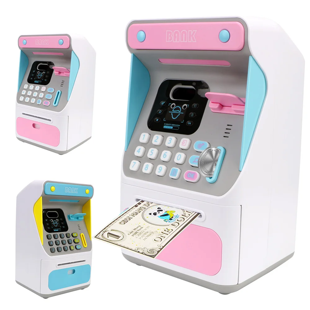 ATM Machine Cash Box Simulated Face Recognition Gift For Kids Money Boxes Auto Scroll Paper Banknote Electronic Piggy Bank