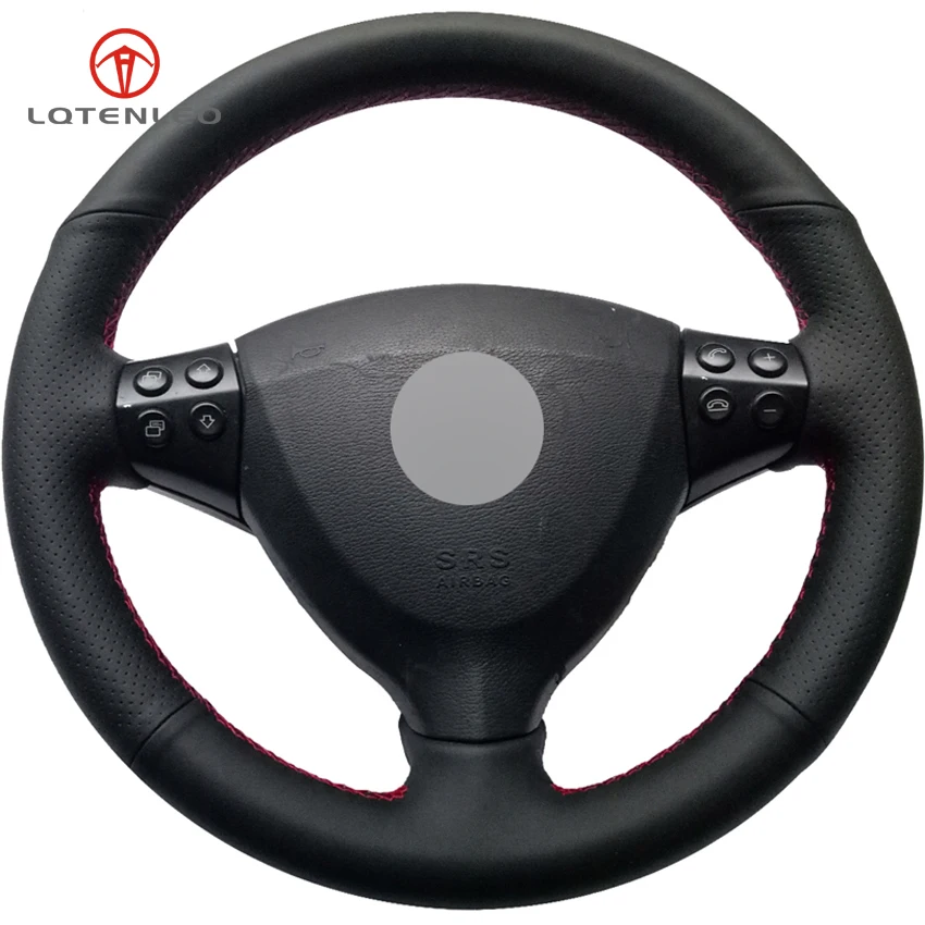 LQTENLEO Black Genuine Leather DIY Hand-stitched Car Steering Wheel Cover for Mercedes-Benz A-Class A160 A180 E-CELL 2004-2012