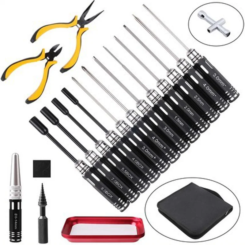 

18 in 1 / 23 in 1 RC Tools Kits Screwdriver Pliers Hex Sleeve Socket Repair Box Set for Repairing RC Airplanes Rc Car Model Toys