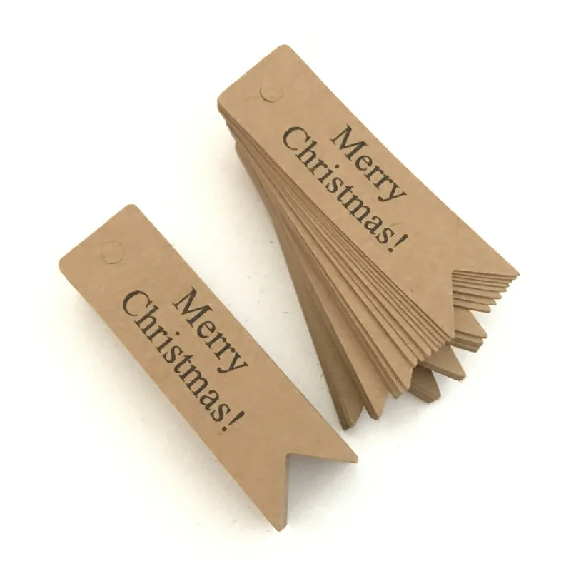 100pcs/lot Red Brown Packaging Tags Christma Hang Tag Kraft Paper Tags Gift Tag Labels Baking Gift Fishtail Flag 7x2cm