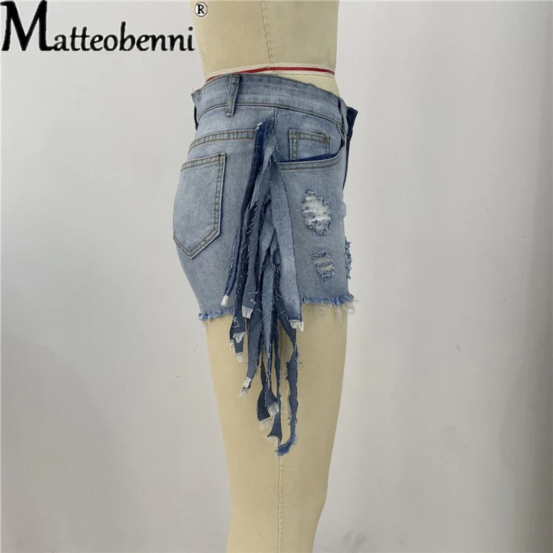 2021 verão mulher rua denim shorts moda cintura alta borla rasgado cor contraste casual sexy calças de brim femininas shorts