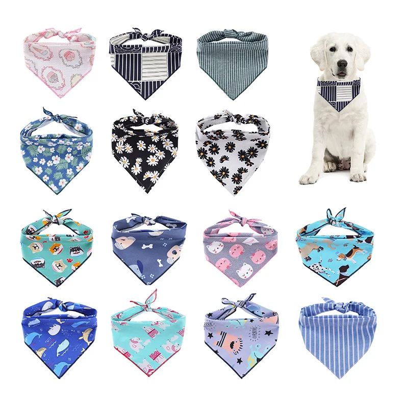 16 Styles Christmas Pet Dog Bandana Cotton Puppy Bandanas Bib Adjustable Dog Cat Scarf Washable Pet Neckerchief Pet Saliva Towel