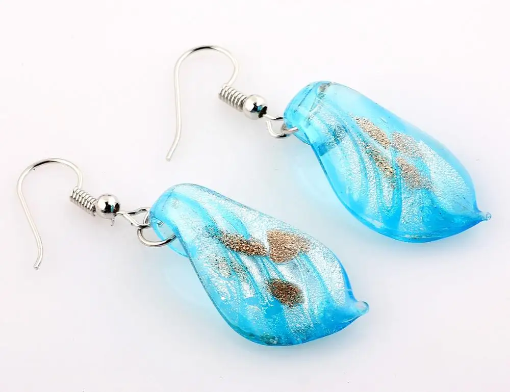 QianBei Colorful Leaf Murano Glass Hook Earrings Fashion Jewelry Charm Party Wedding Xmas Gift