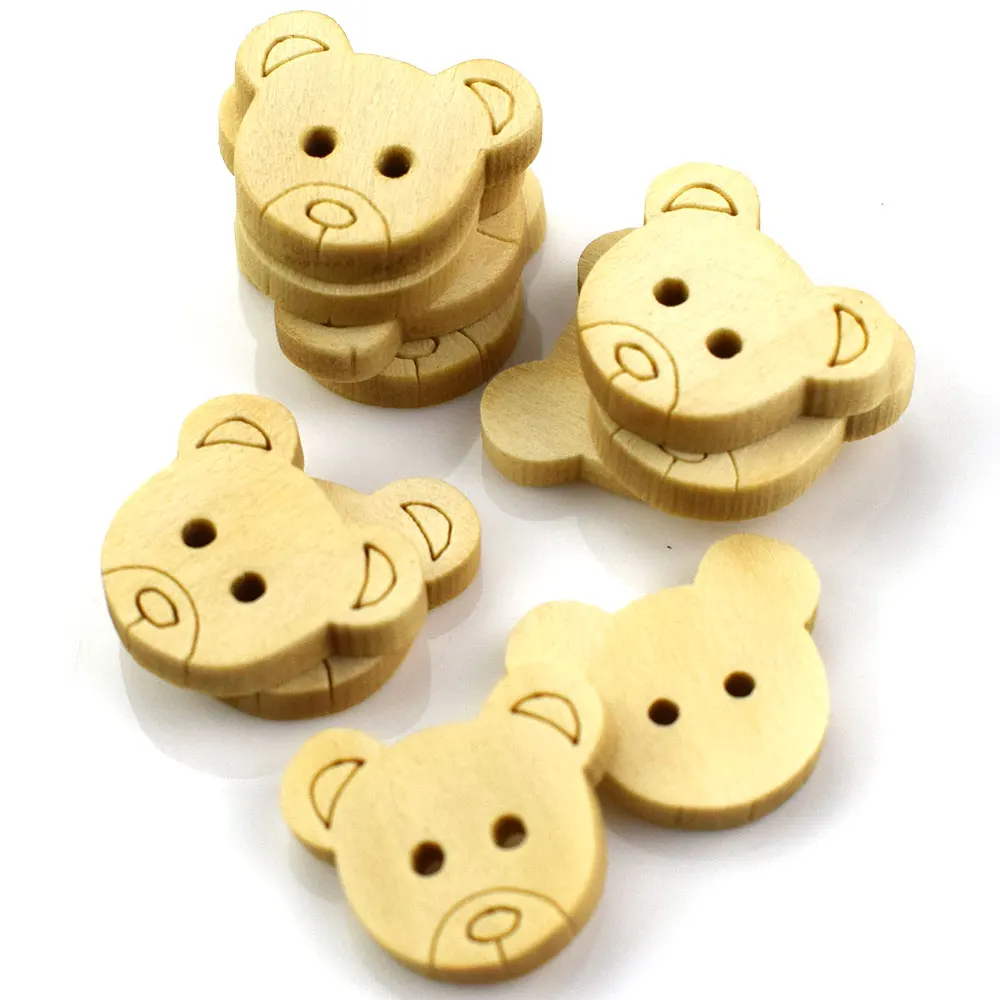 50PCS 2 Holes Button Teddy Bear Wood Buttons for Sewing Scrapbooking Craft Garment Accessories Sewing Fabric Wooden Buttons