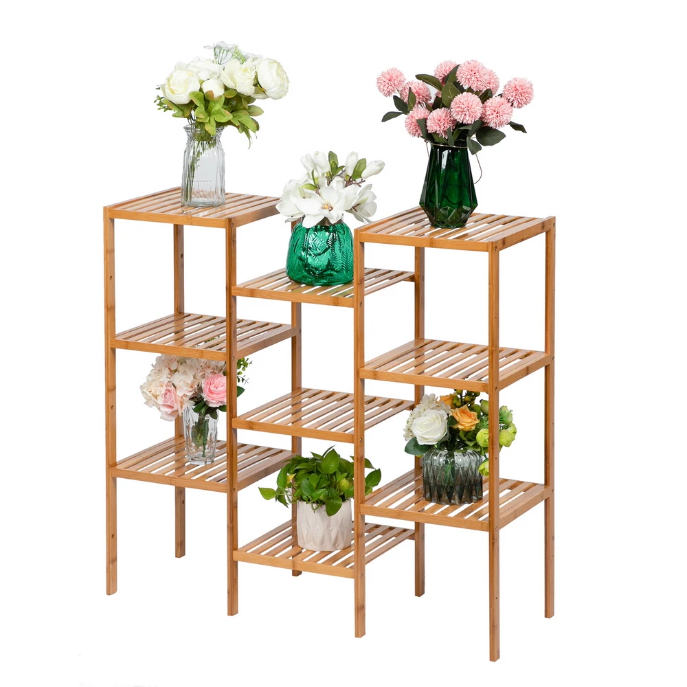 High-Grade Plant Stand 100% Bamboo Multi-Functional 9-Layer Shelf Flower Pot Frame Display Rack 96x90x33CM Natural[US-Stock]