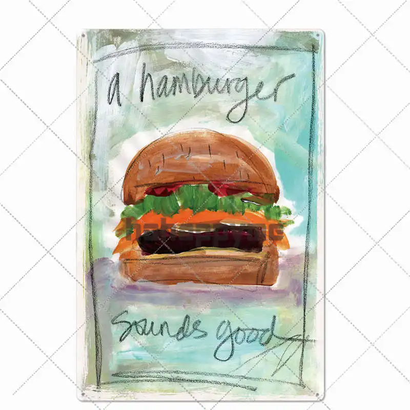 Hamburger Metal Tin Sign Vintage Poster Fast Food Plaque Pub Bar Kitchen Wall Plate Decoration Home Decor 20*30cm