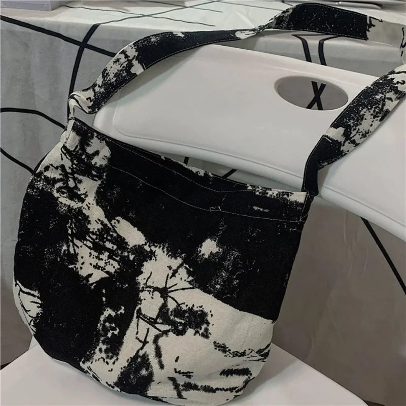 Shoulder Bags Women Vintage Tie-dye Linen Bag Cross-body Students Harajuku Leisure Big Capacity Totes Trendy Handbags All-match