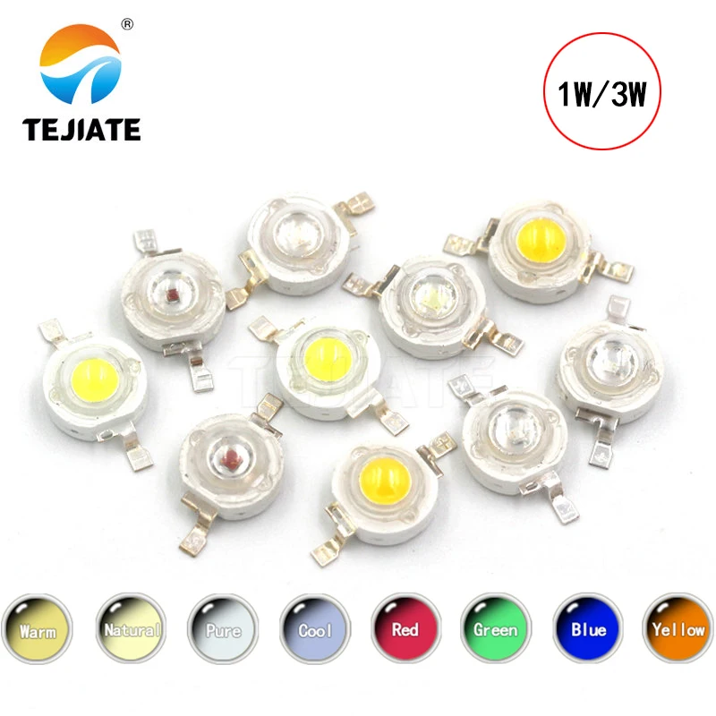 10Pcs/lot Real CREE 1W 3W High Power LED Lamp Beads 2.2V-3.6V SMD Chip LED Diodes Bulb White / Warm White / Red / Green / Blue