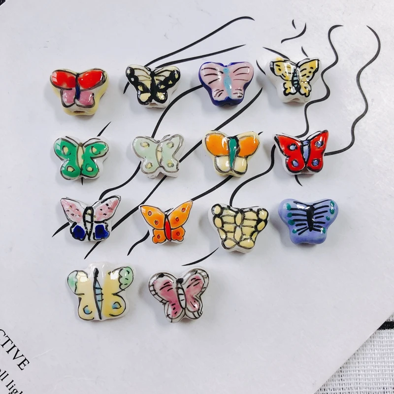 DIY jewelry accessories wholesale cartoon cute colorful butterfly ceramic clay beads hand drawn pendant earring materials