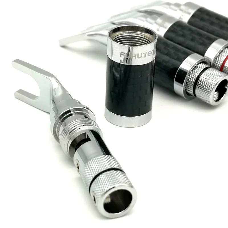 AHSY Furutech spina a Y in rame puro con spina a Banana placcata in fibra di carbonio cavo per altoparlante amplificatore per altoparlanti fai-da-te con spina di blocco