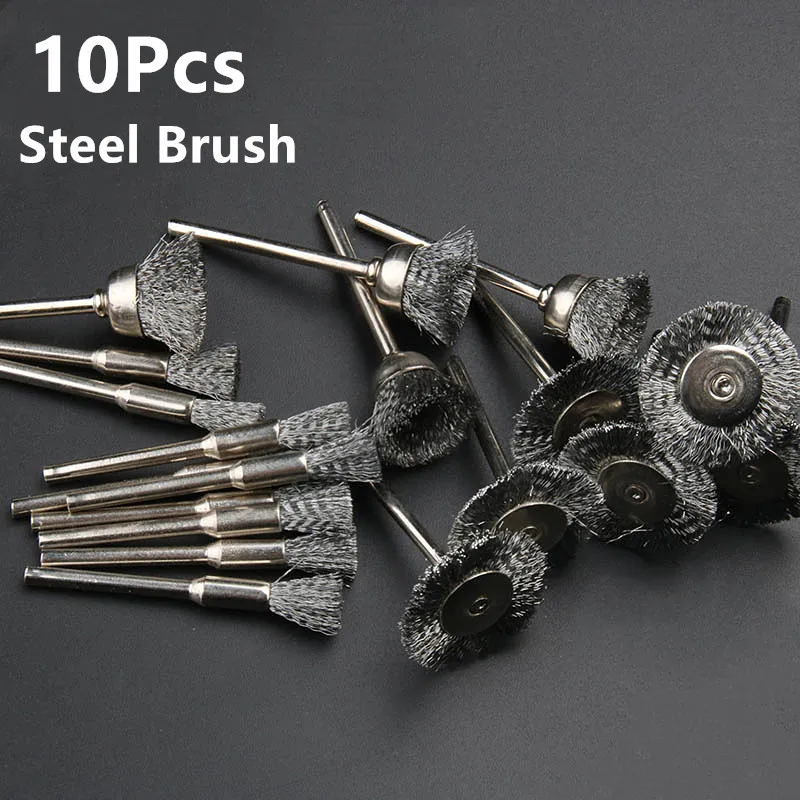 Citop 10pcs 3mm Shank Rotary Brush Steel Wire Wheel Brush Set Mini Drill Brush For Metal Polishing Rotary Tool