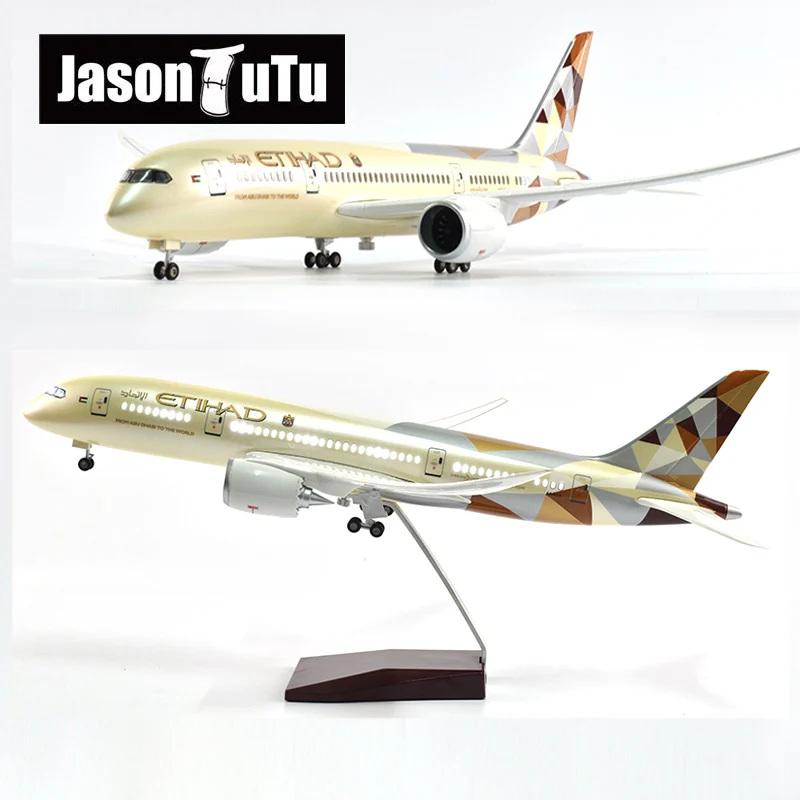 JASON TUTU 43-47cm Etihad Boeing b787 Airplane Model Aircraft 1/160 Scale Diecast Resin Light and Wheel Plane Gift Collection