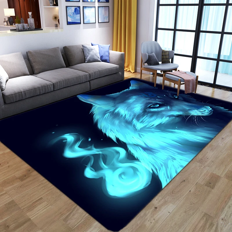 

Новинка, мультяшный волк, 3D Печатный рандомный коврик для гостиной, спальни, мягкий фланелевый напольный коврик для ползания для детской комнаты, индивидуальный