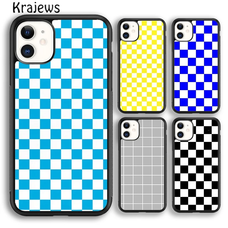 Krajews Checkerboard Checkered Phone Case Cover For iPhone 15 SE2020 14 6 7 8 plus XS XR 11 12 mini 13 pro max coque Fundas