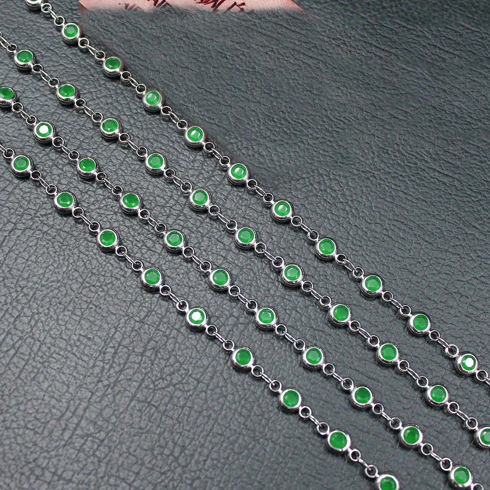 

1 Meter Bezel Set 4mm Green CZ Yellow Gold Plated Copper Fashion Chain Paperclip Neck Chain Pearl Jewelry Making DIY