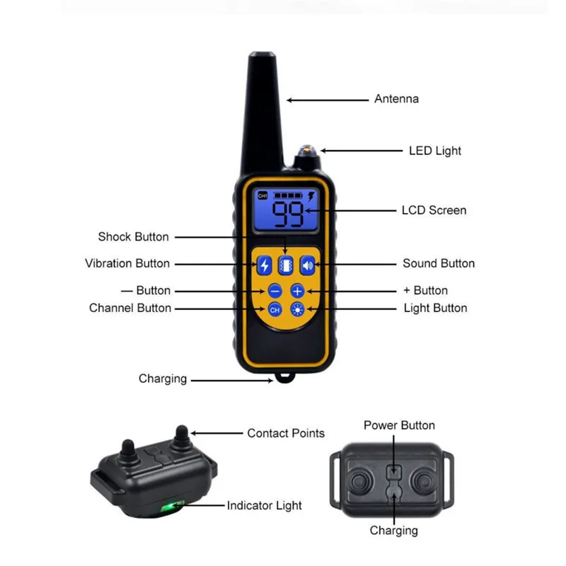 800m Dog Training Collar Waterproof Pet Remote Control Rechargeable Electric Anti-Bark with Shock Vibration Sound LCD Display