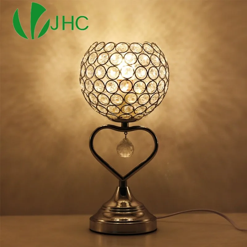 Modern Crystal Table Lamp Heart Shape Crystal Silver Desk Lamp With Button Switch For Home Beside Bedroom Decoration