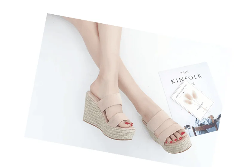 Summer 9cm 11cm High-Heeled Women Pumps Platform Hemp Shoes Buckle Casual Nude Stilettos Round Head Sandals Small Yards:30 31 32