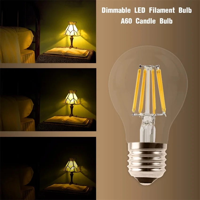 YANG MIN Free Shipping 360 Degree  6W High Quality Warm White Dimmable String Lighting Replacement LED Filament Bulbs Vintage