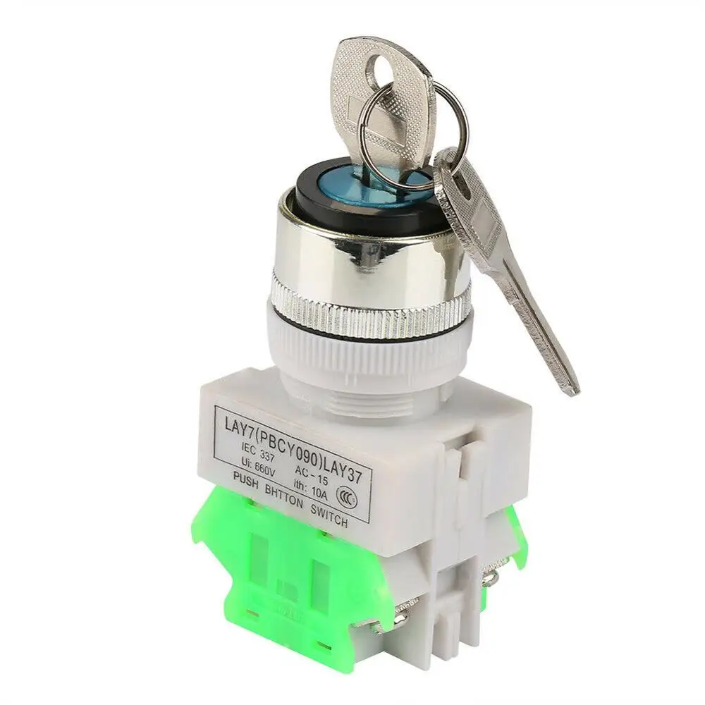 LAY37 AC 380V 10A DPST 2 Position 3 Position Rotary Selector Key Lock Switch 2no LAY7