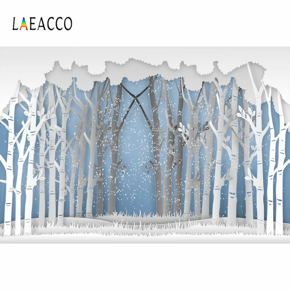 

Laeacco Photography Backgrounds Cartoon Winter Forests Snowing Scene Baby Children Portrait Photographic Photo Backdrops Studio