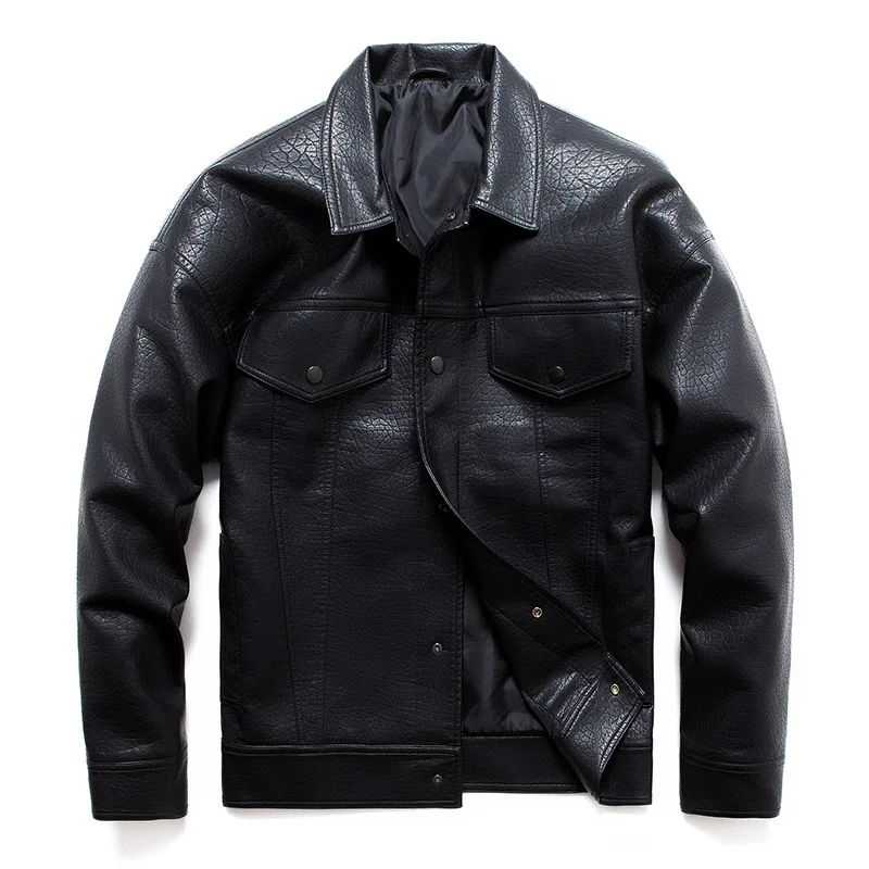 

High quality Casual Multi Pocket Men PU Leather Jacket Coat Trend Single Breasted Motorcycle Leather Jacket Male Loose Outerwear