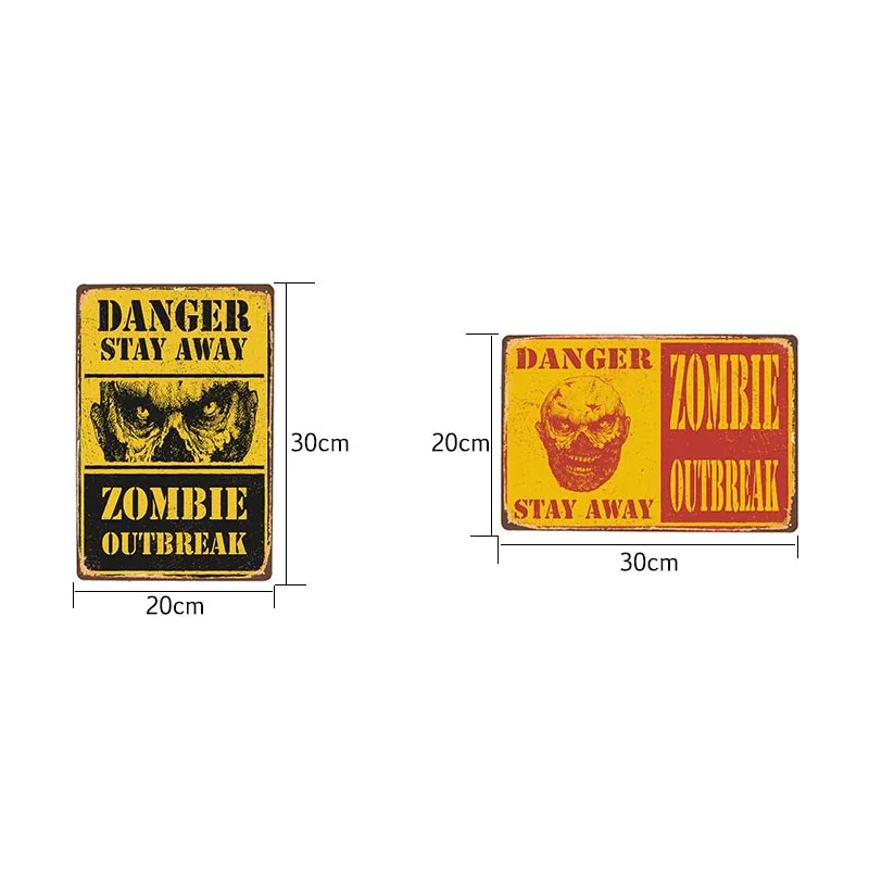 Danger Zombies Zone Retro Sign Metal Plaque Vintage Bar Pub Wall Decorative Plates Funny Poster Home Decor 20x30 CM