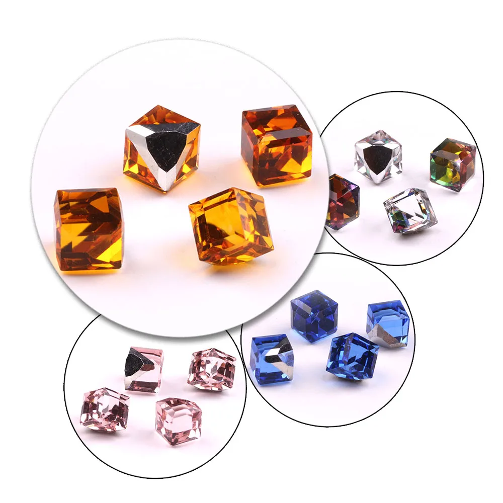 Austrian Crystal Square Beads 6/8mm Glass Cube Cut Faceted With No Hole Crystals Rhinestones For DIY Making Handmade Ring Earing